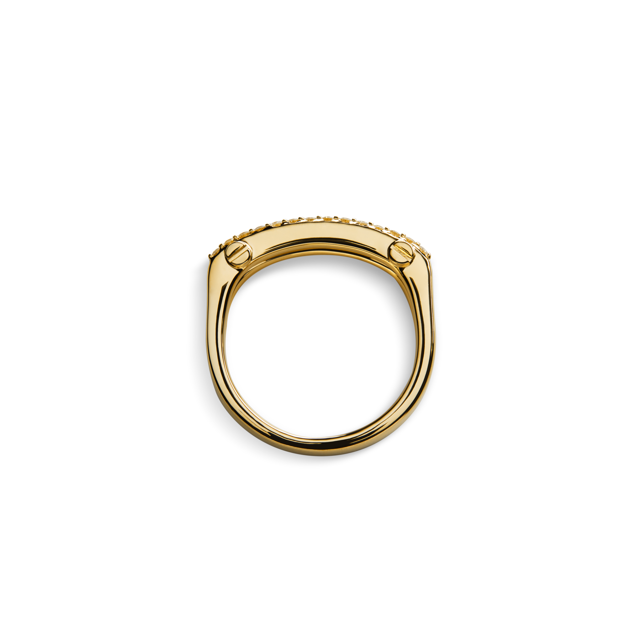 Diamond Pave Rivet Double Row Ring - Yellow Gold - Image 4