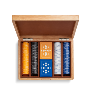 Lacquered Wood Poker Set - Cream / Blue