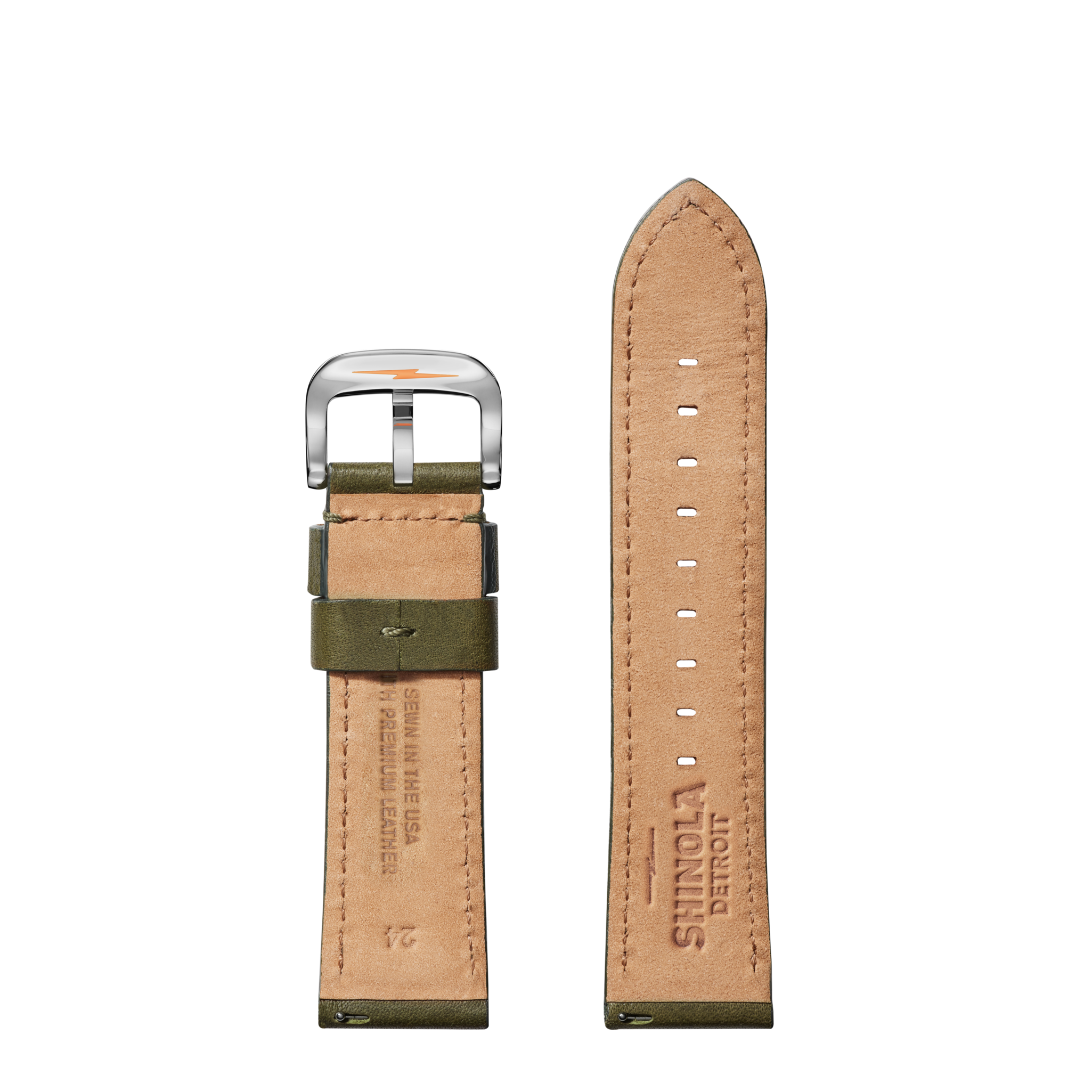 24mm Olive Leather Watch Strap - Olive