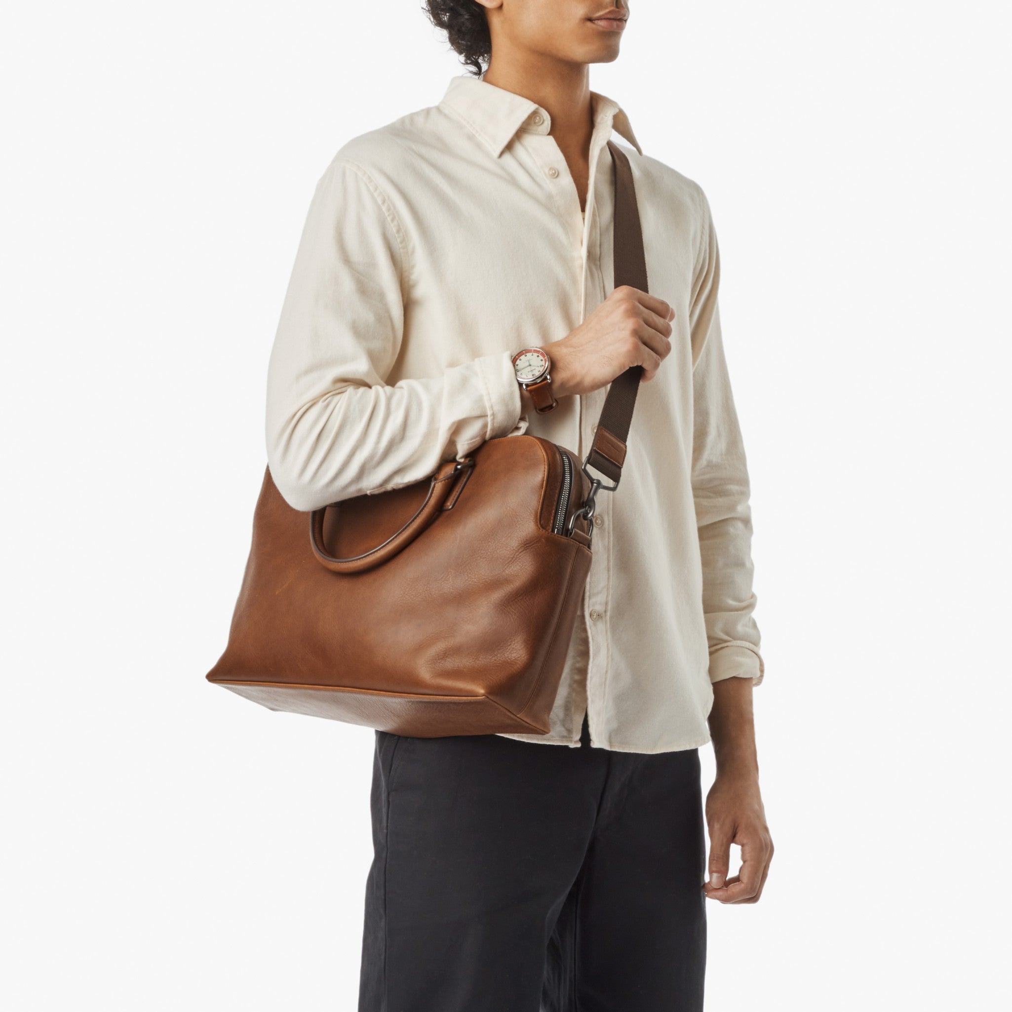Double Zip Briefcase - Medium Brown - Image 6