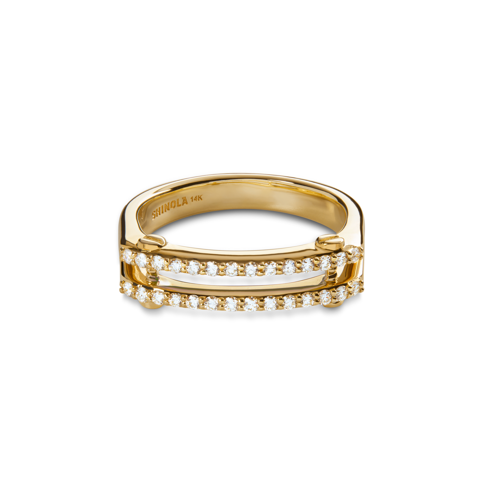 Diamond Pave Rivet Double Row Ring - Yellow Gold - Image 5
