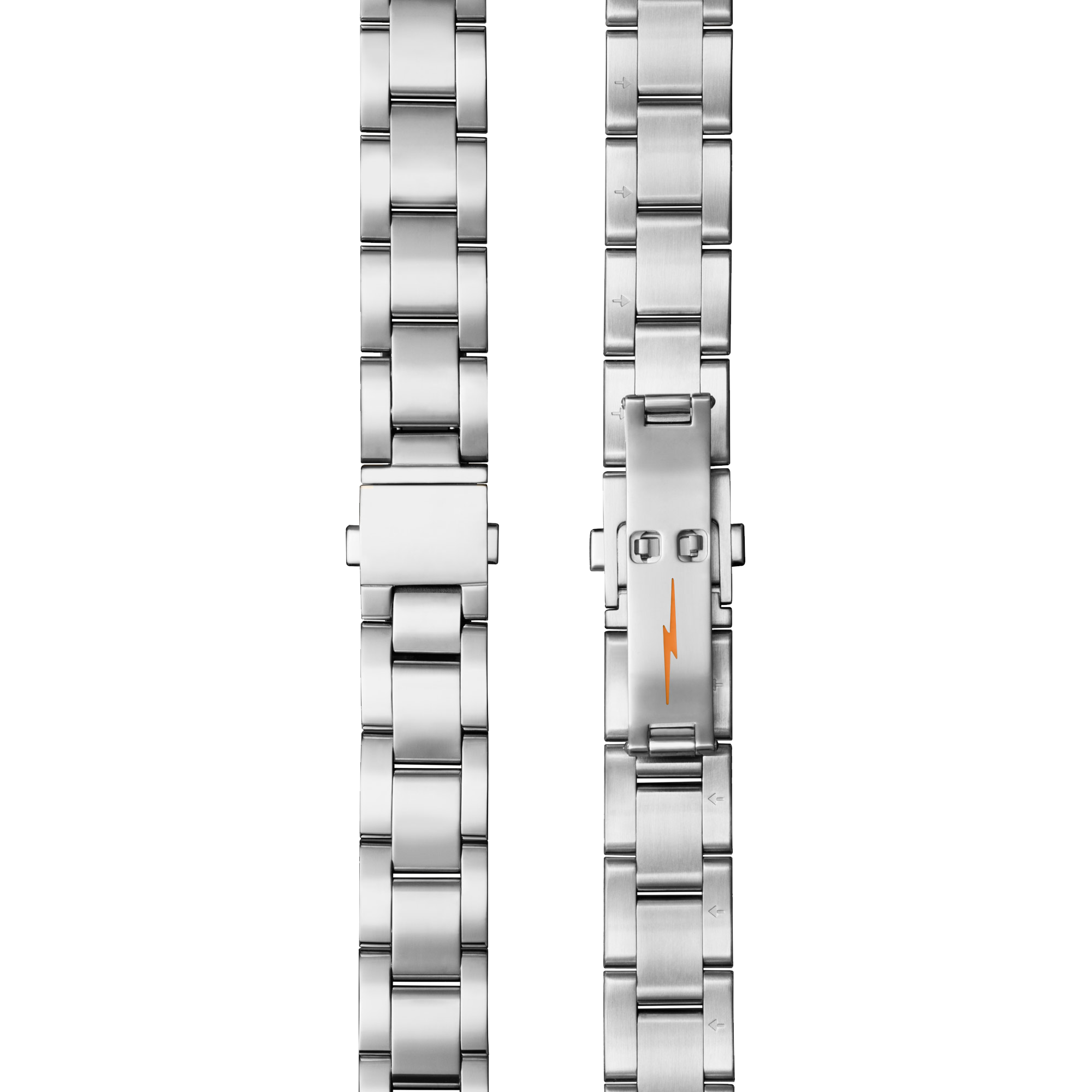 Bracelet: 18/13. Universal 3Link. Fold Over. PoSS - Brushed Stainless Steel / Polished Stainless Steel