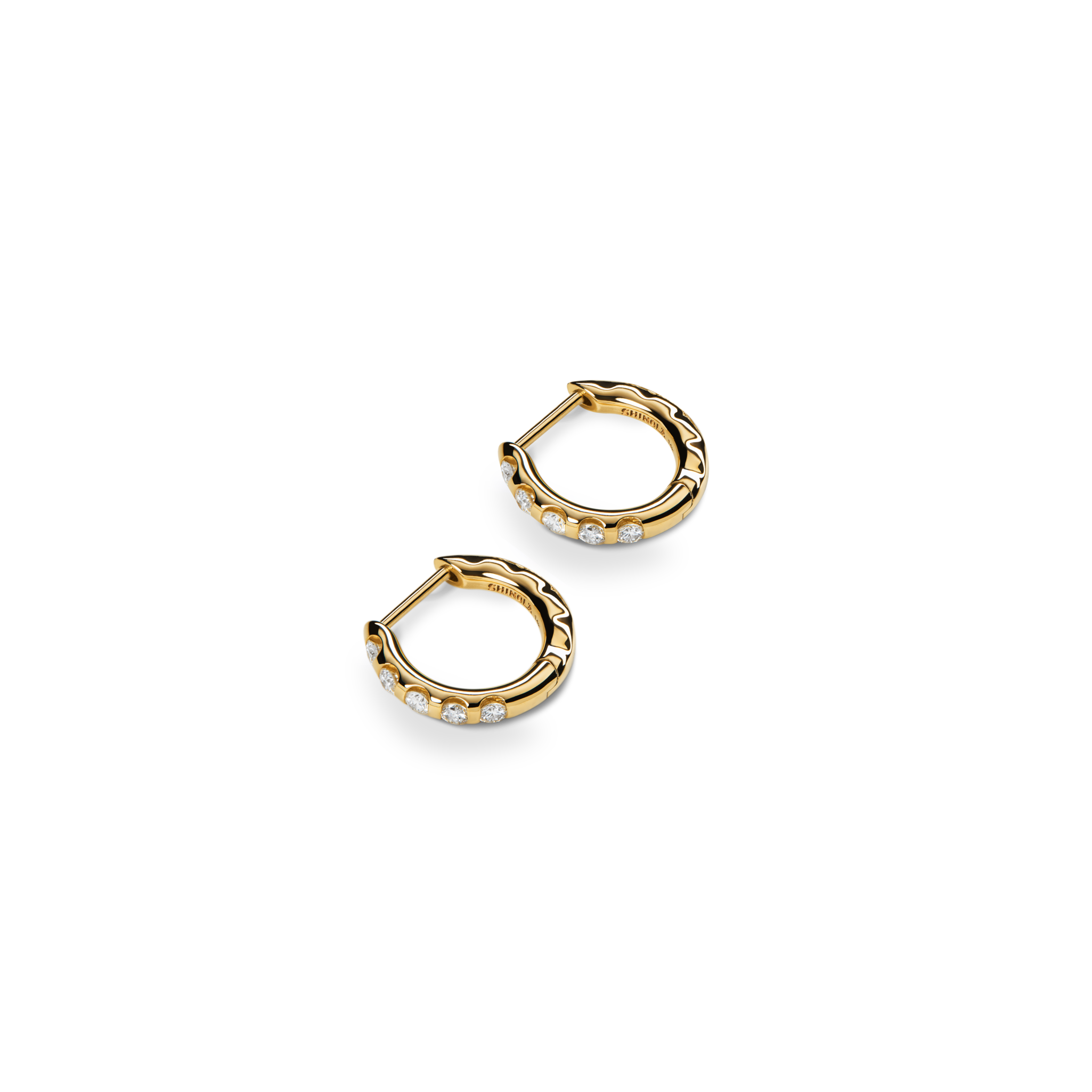 Diamond Petite Round Huggie Earrings - Yellow Gold - Image 5