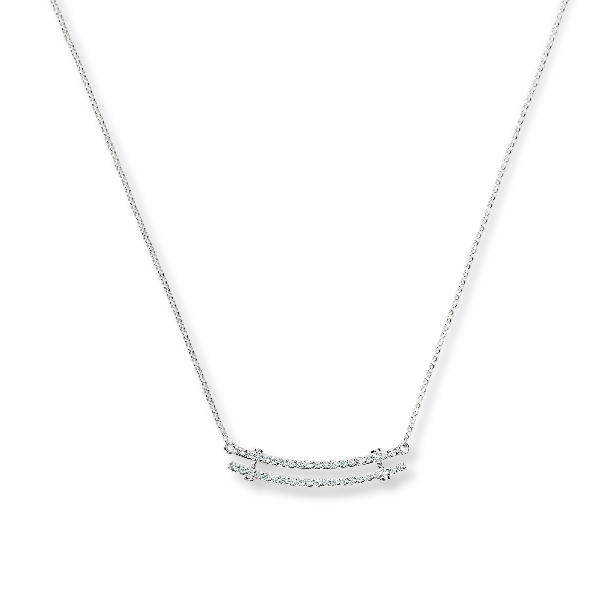 Diamond Pave Rivet Double Row Necklace - White Gold