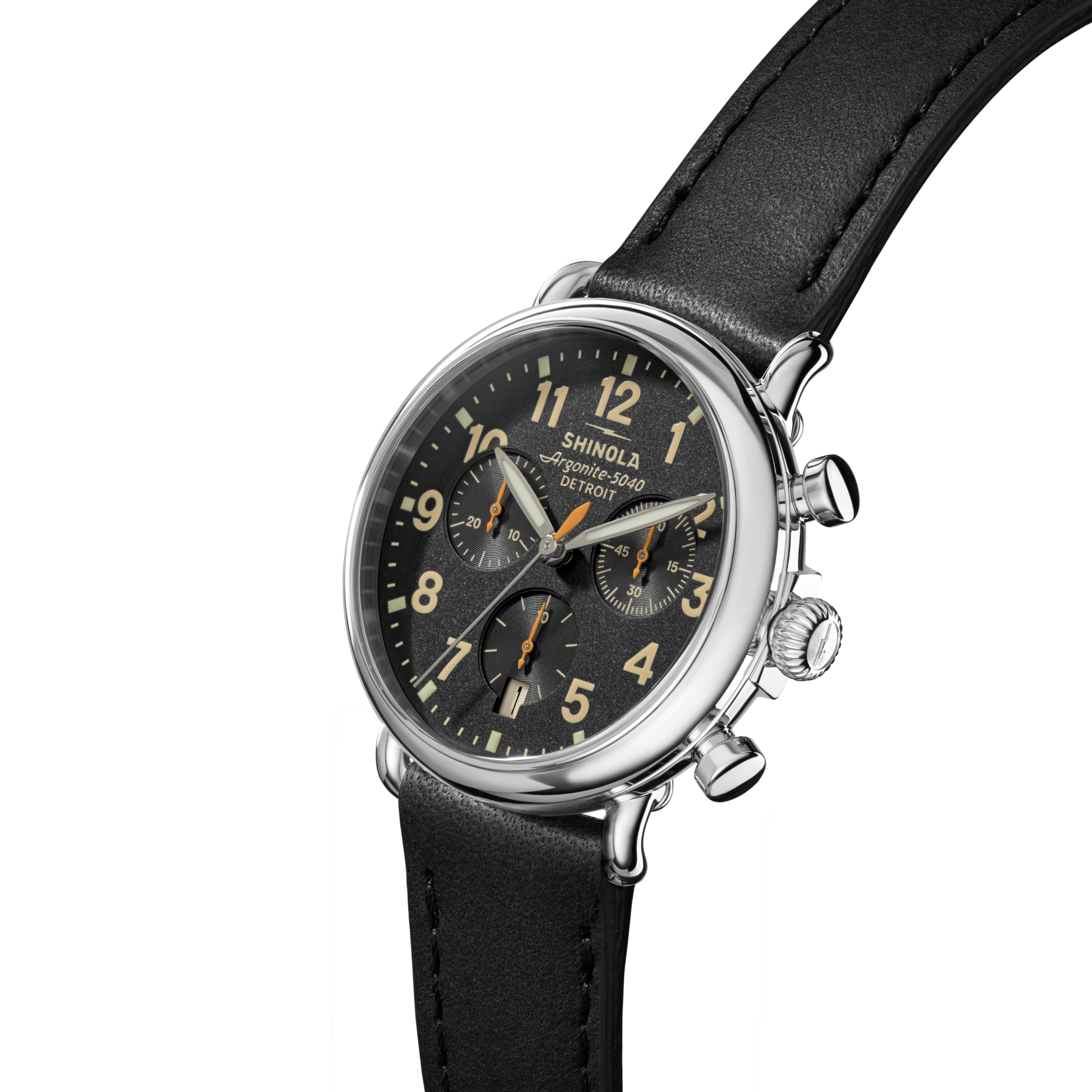 Runwell Chronograph Watch - Black Leather Strap - Image 3