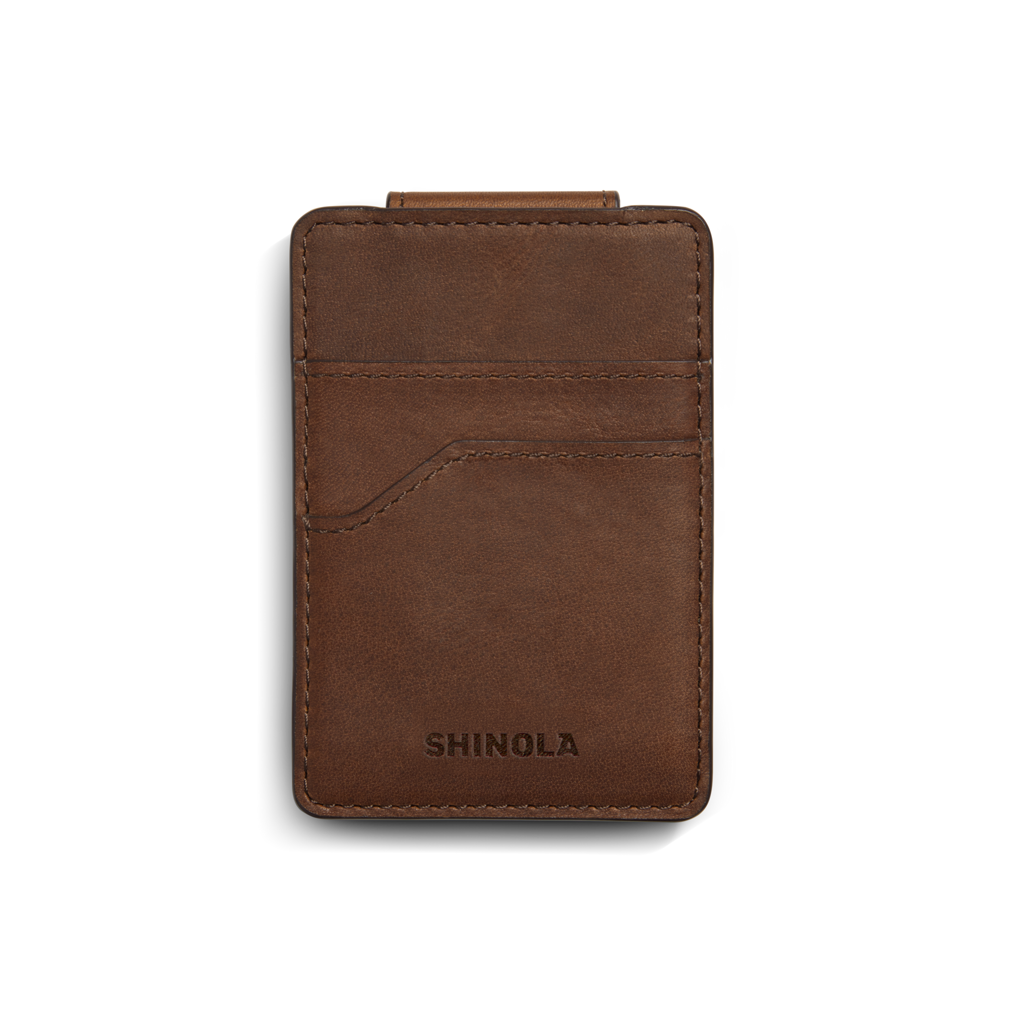 Magnetic Money Clip Card Holder - Medium Brown