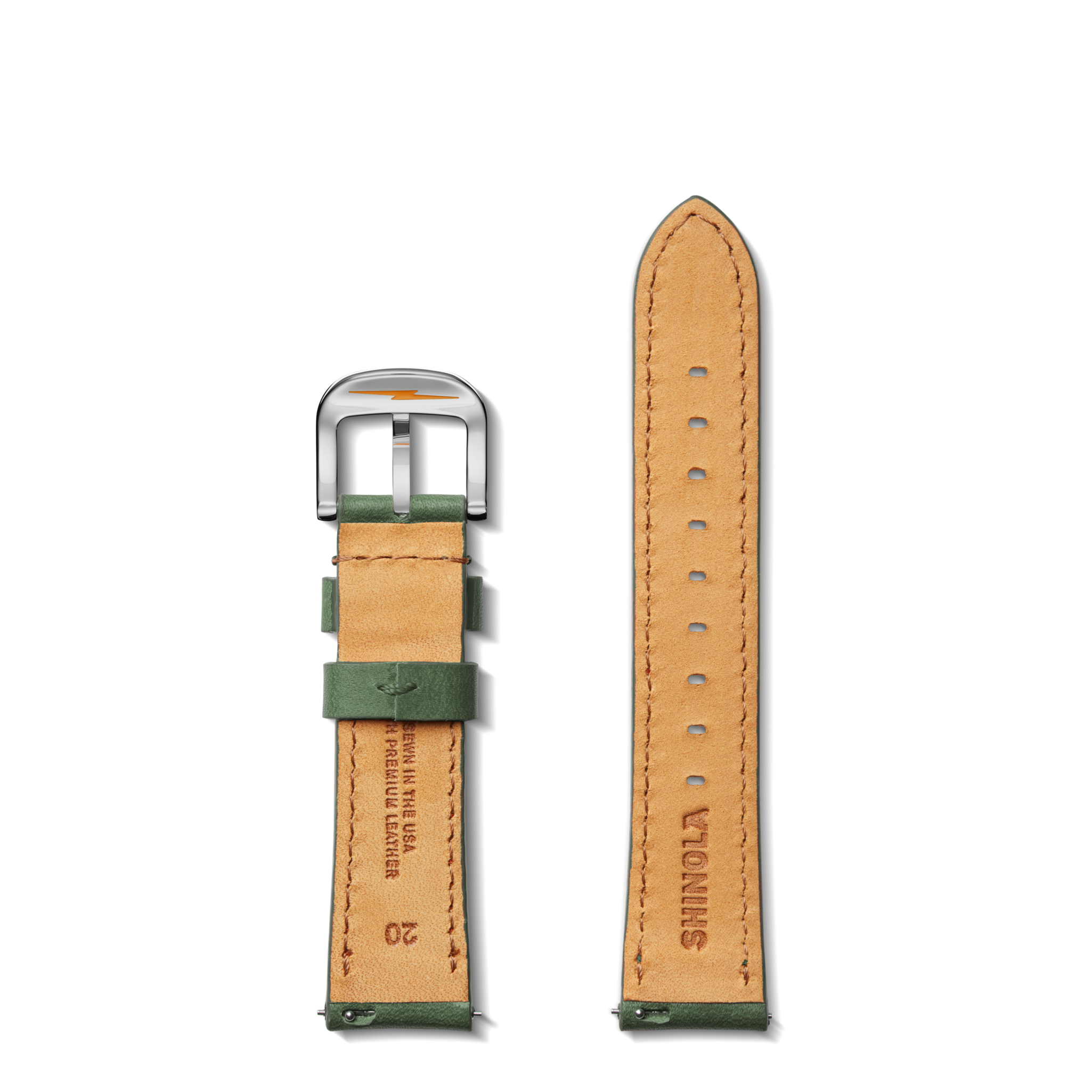 20mm Green Leather Watch Strap - Green - Image 2