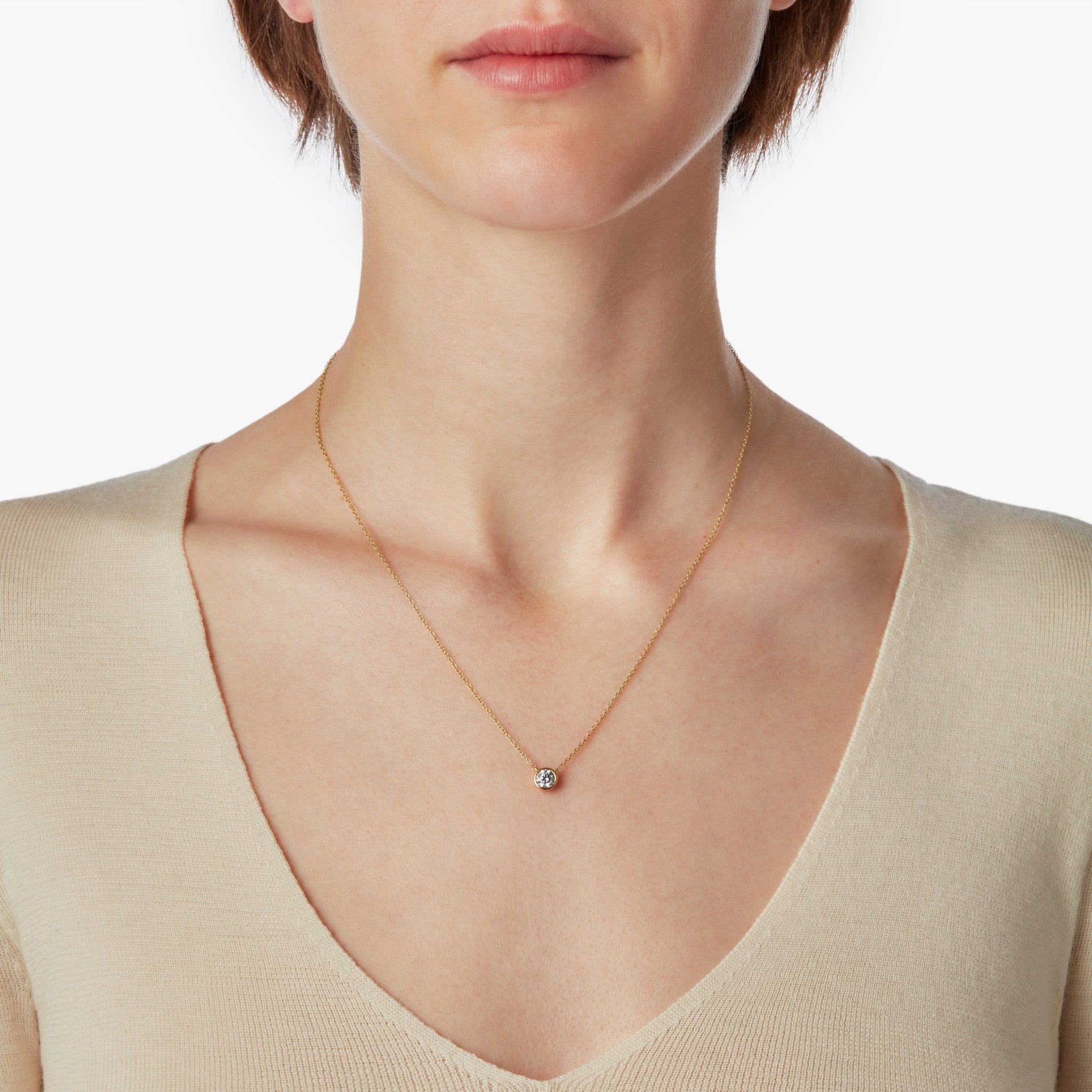 1/2 Carat Round Diamond Necklace - Yellow Gold - Image 2