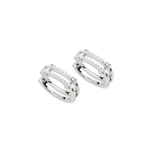 Diamond Pave Rivet Double Row Hoop Earrings - White Gold