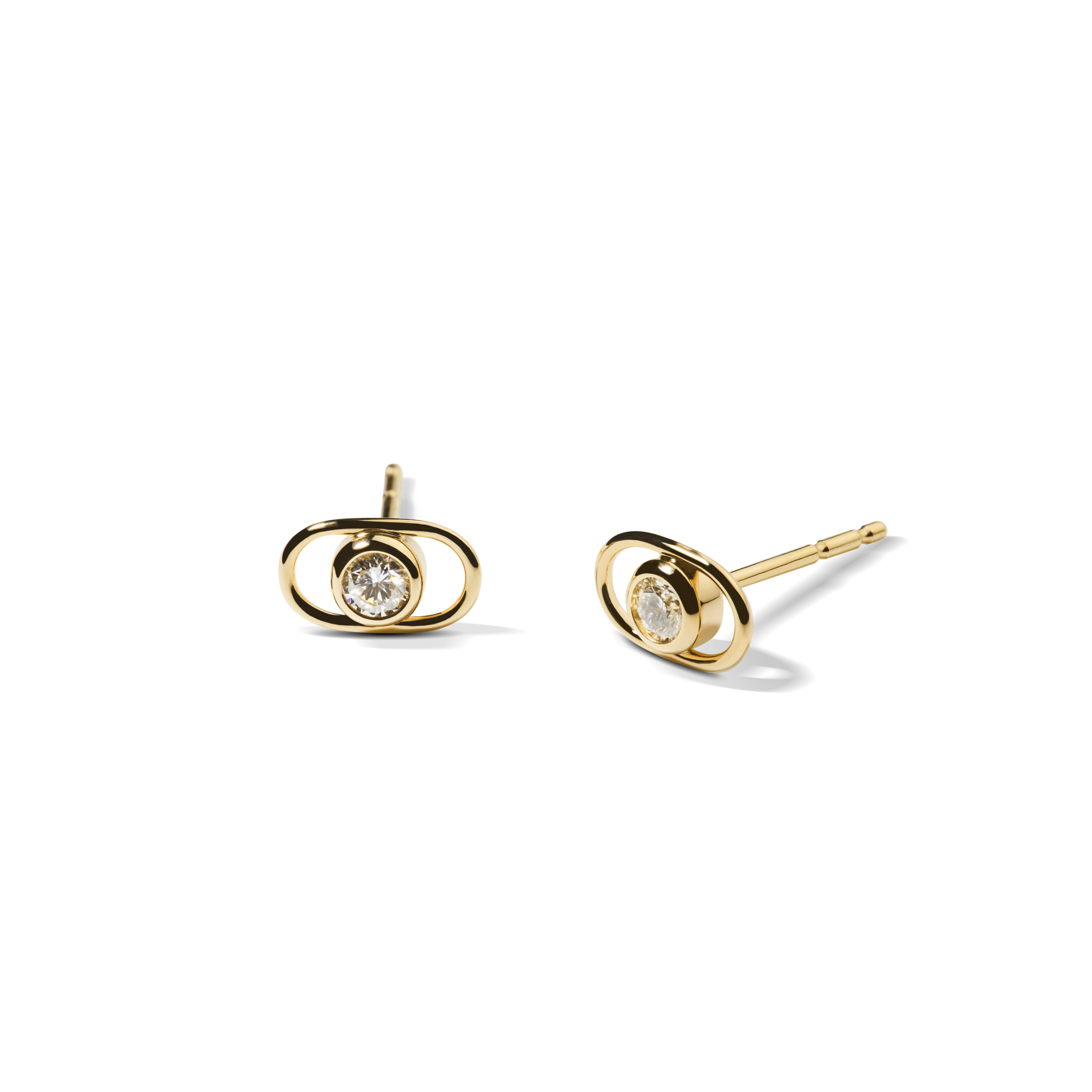 Diamond Rivet Oval Stud Earrings - Yellow Gold