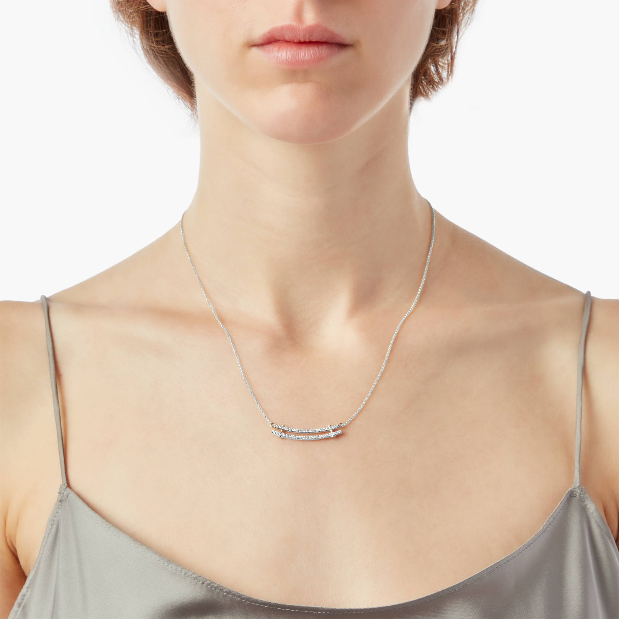 Diamond Pave Rivet Double Row Necklace - White Gold - Image 2