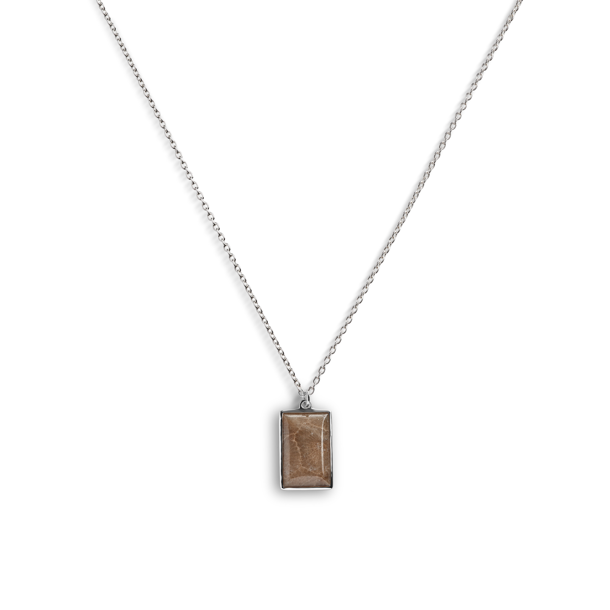 Rectangular Petoskey Stone Pendant Necklace