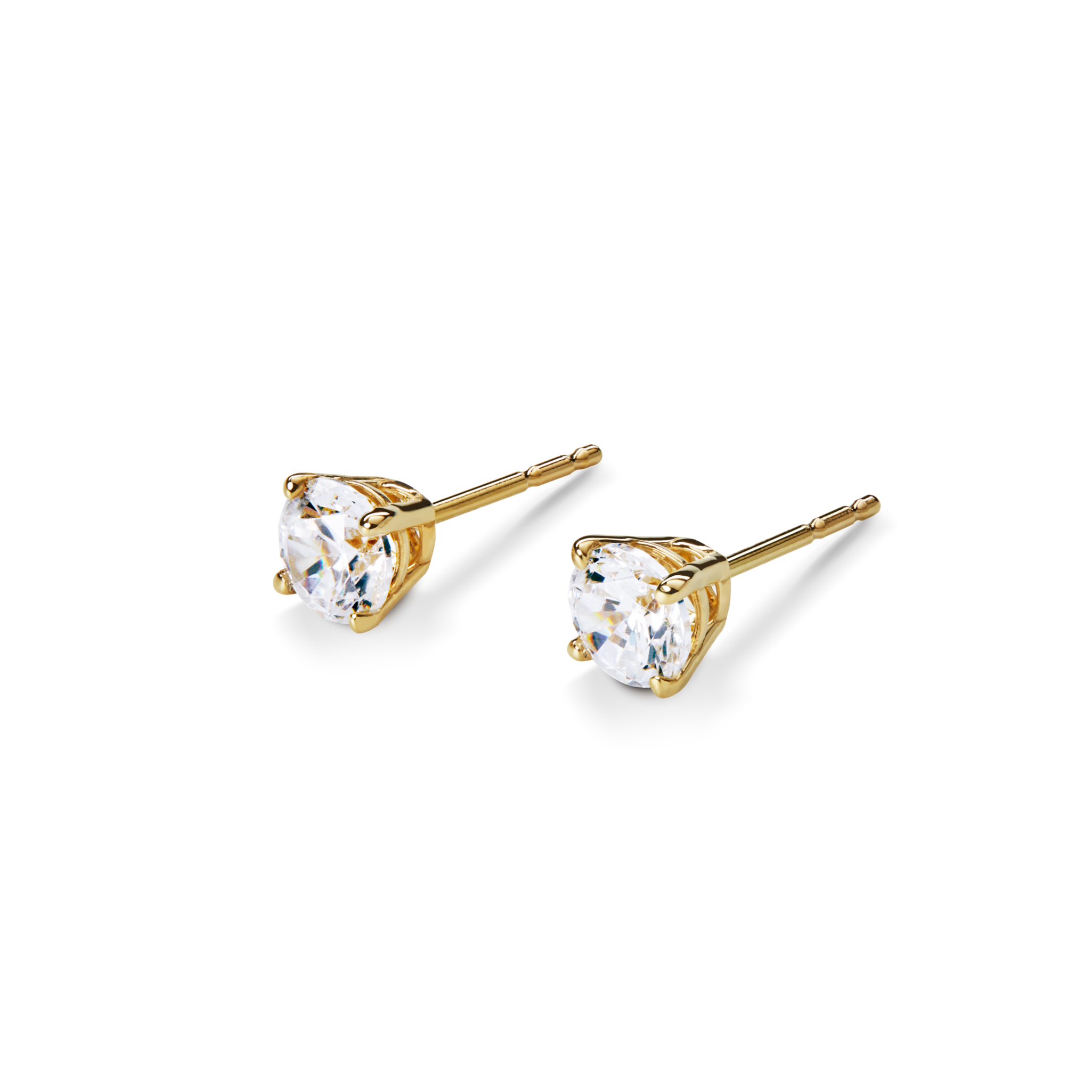 1 Carat Round Diamond Studs - Yellow Gold