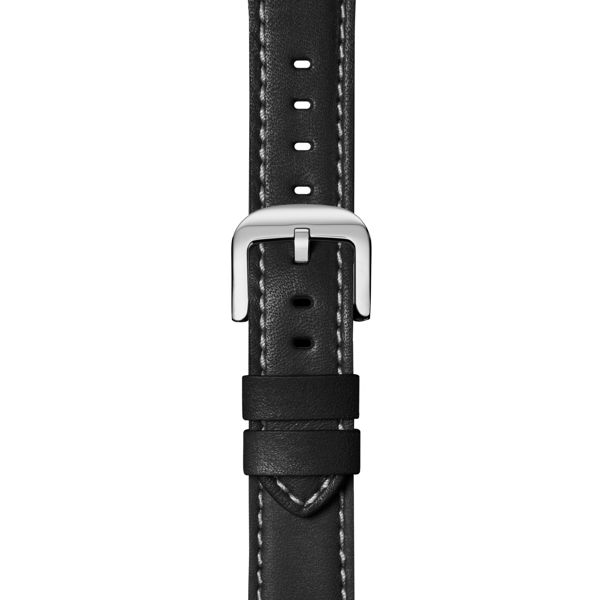 24mm Black Leather Watch Strap - Black
