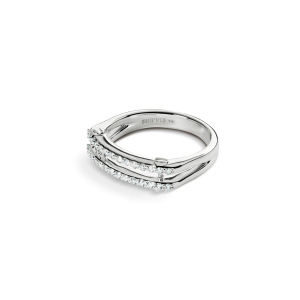 Diamond Pave Rivet Double Row Ring - White Gold