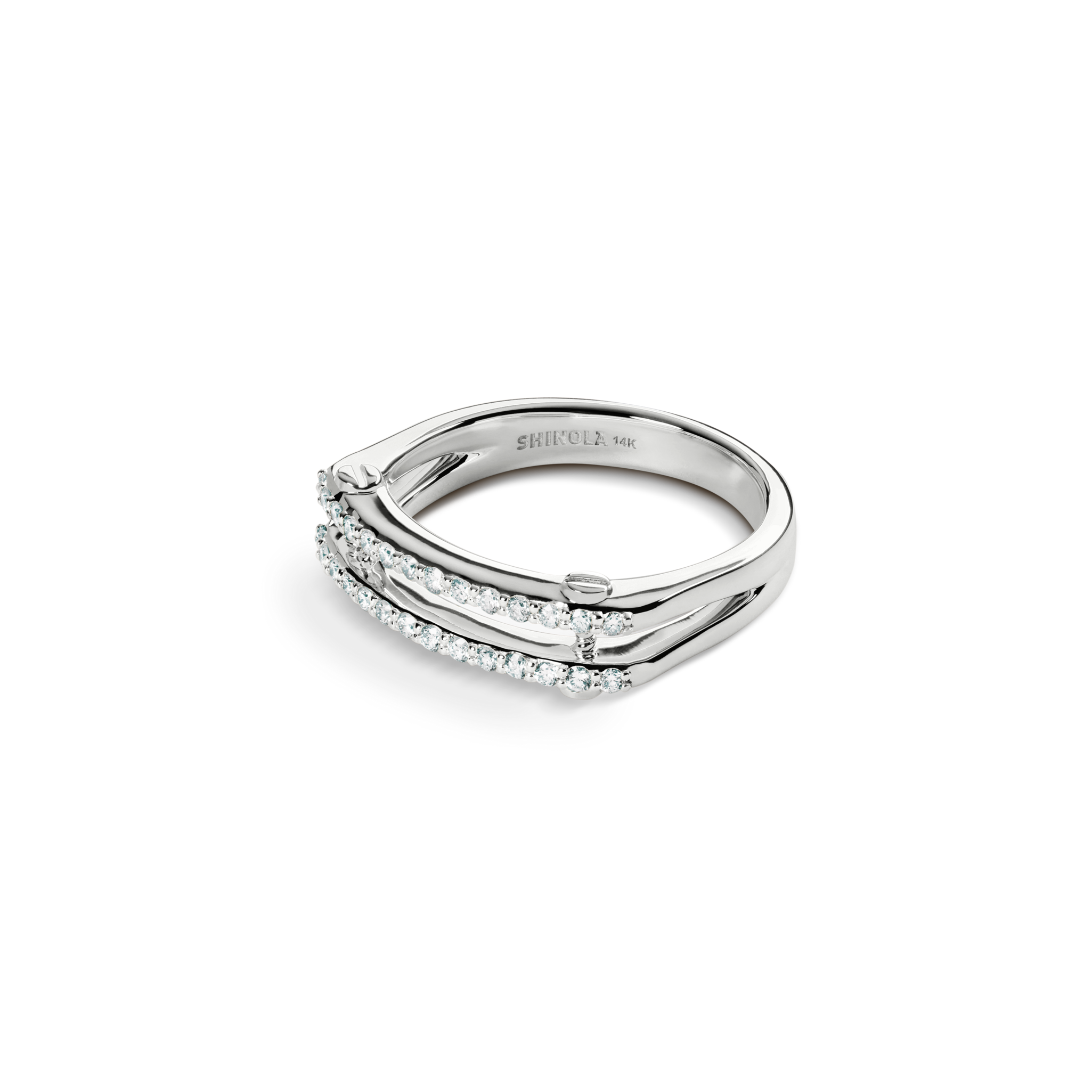 Diamond Pave Rivet Double Row Ring - White Gold
