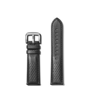 22mm Black Perforated Leather Watch Strap - Black