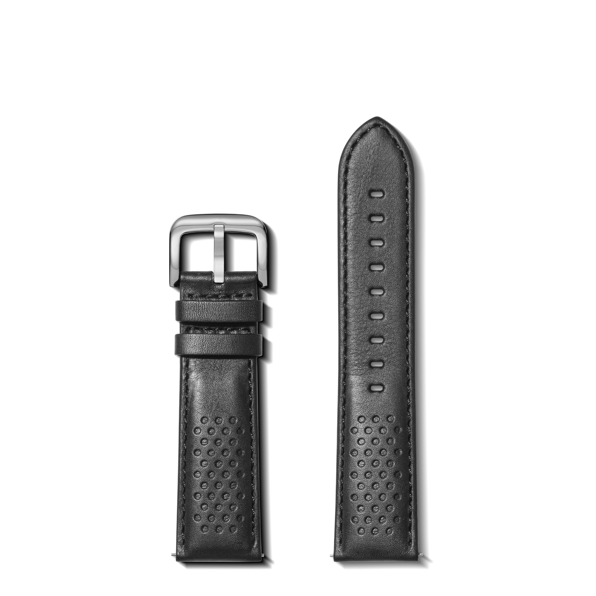 22mm Black Perforated Leather Watch Strap - Black