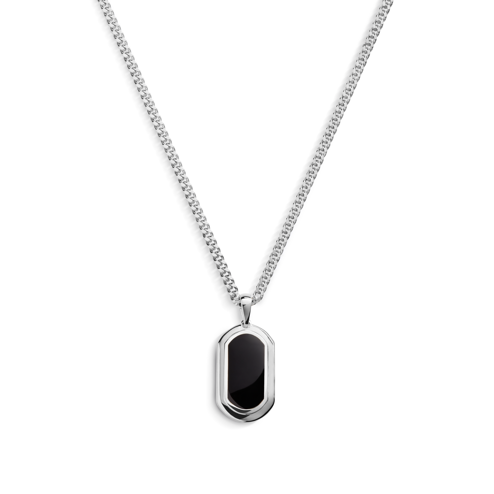 21mm Onyx Tag Necklace - Sterling Silver