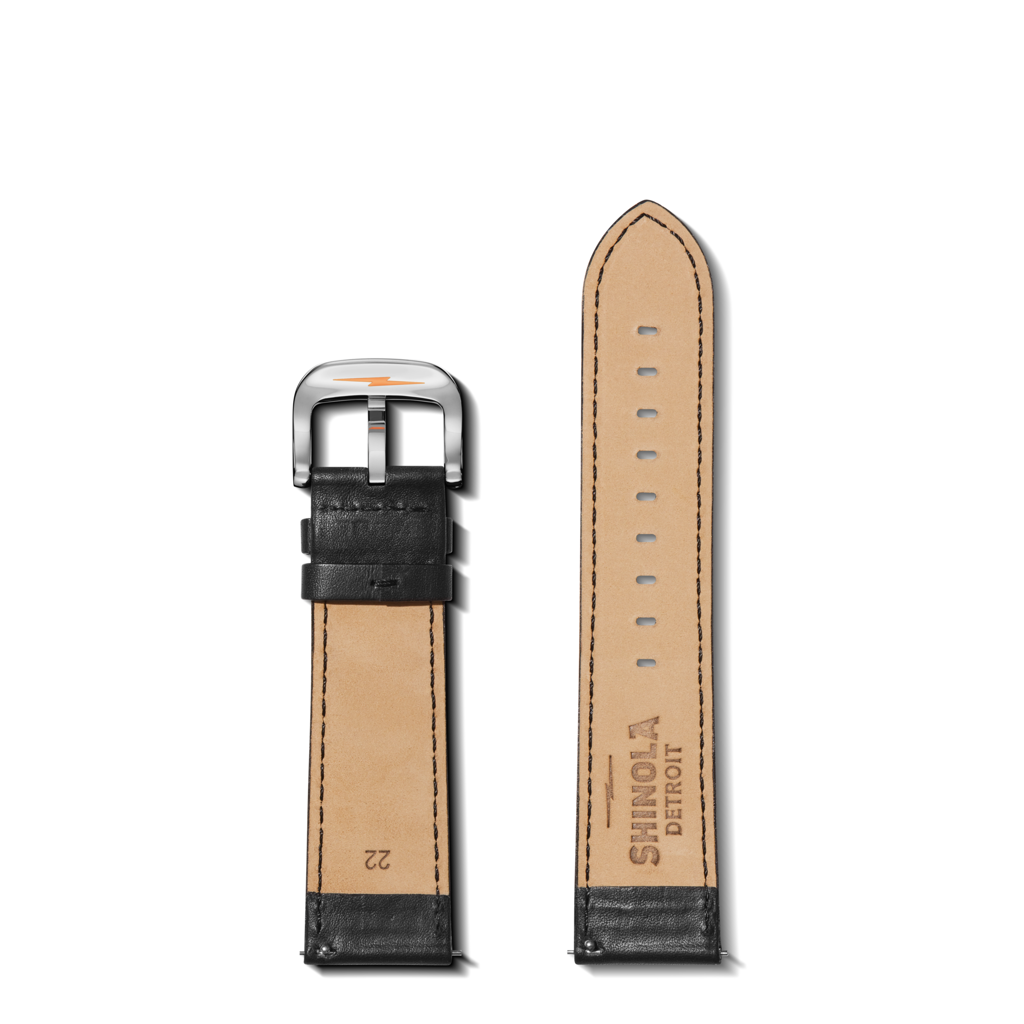 22mm Black Perforated Leather Watch Strap - Black - Image 2