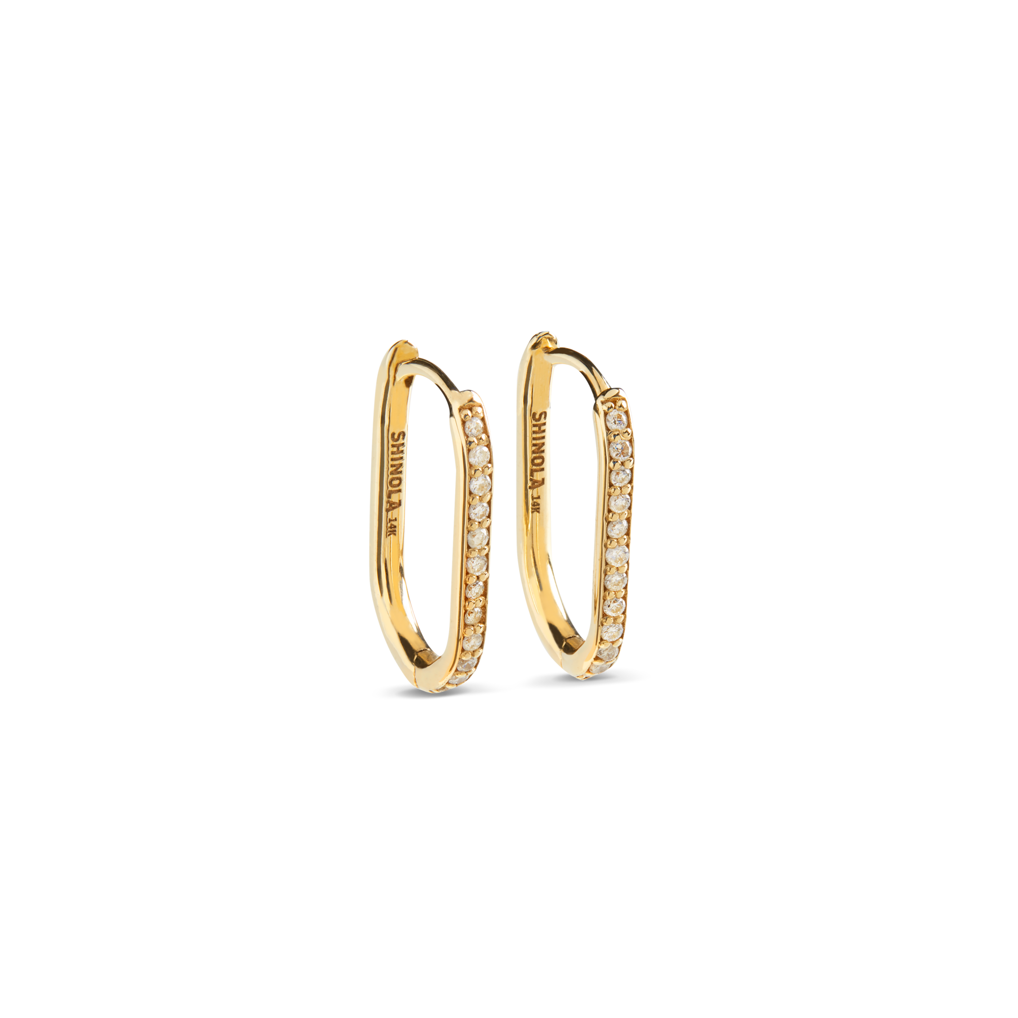 Diamond Oval Charm Hoop - Yellow Gold