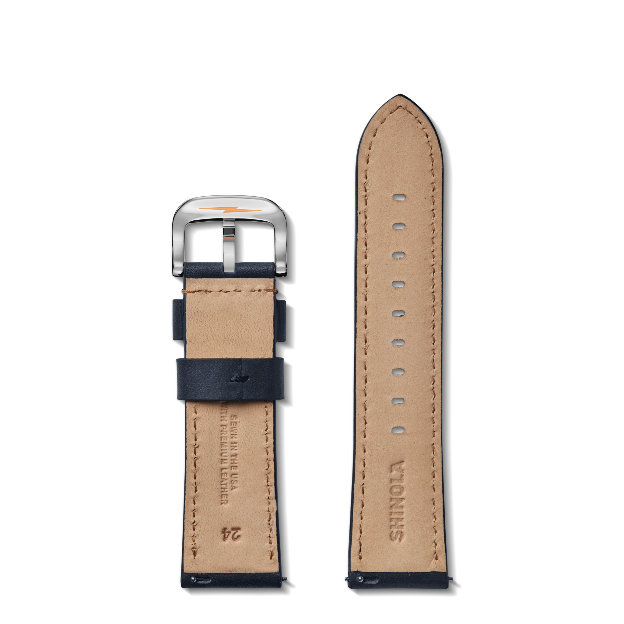 24mm Navy Leather Watch Strap - Navy - Image 2